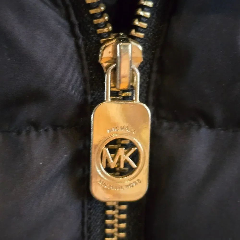 Michael Kors Black Puffer Coat with Faux Fur Trim